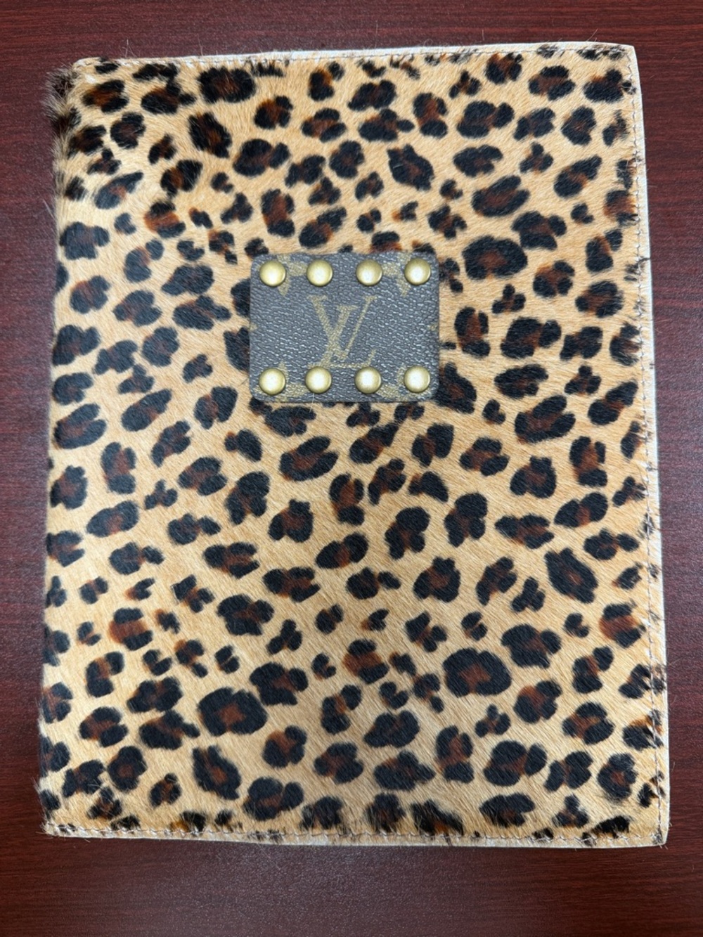 Louis Vuitton Leopard Calf Hair Notebook Cover with Studded Monogram